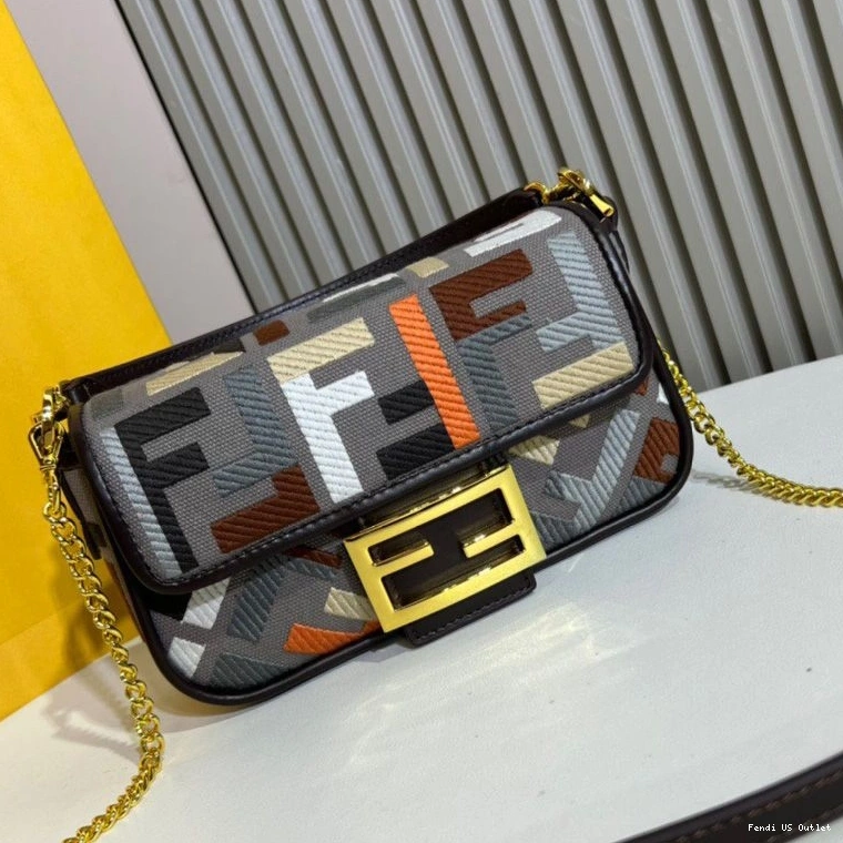 Affordable HOT Canvas Bag Grey FF In Baguette Multi Motif Mini Fendi 0807